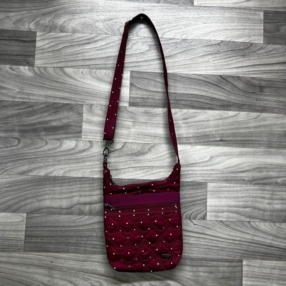 Lug Crossbody Bag Women's Pink Quilted White Polka Dots Removable Straps Travel